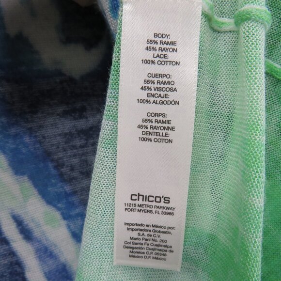 Chicos Jacket Large Blue Green Open Front Boho Lace Trim Lightweight Kimono - Picture 6 of 10